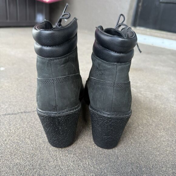 Timberland Boots Women's Amston Size 10 Wedge Heel Black Nubuck Lace Up Bootie - Picture 6 of 8